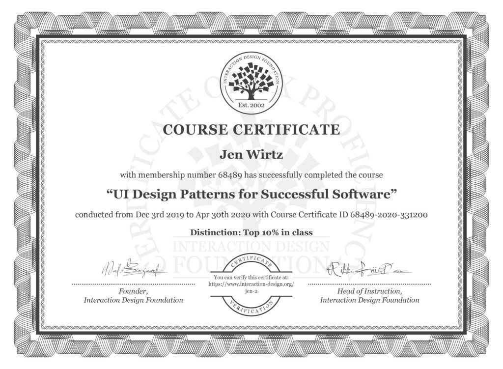 UI Design Patterns for successful software Certificate